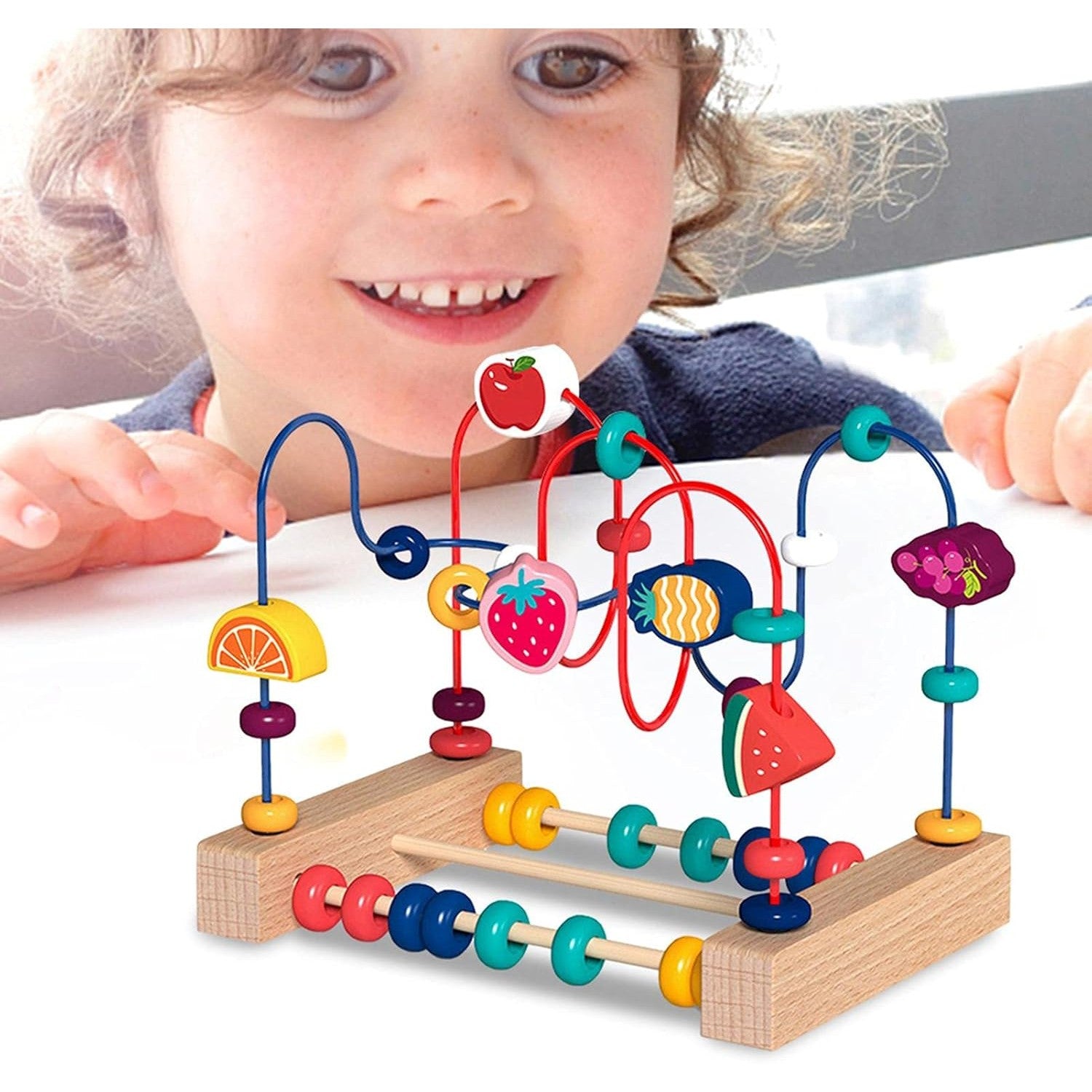 Jucarie din Lemn Montessori, Flippy, Labirint Motricitate cu Abac si Animalute, Rollercoaster pentru Copii, Educativ, Dezvoltarea Abilitatilor Motorii, Numaratoare, 22x17x15 cm, Multicolor-9