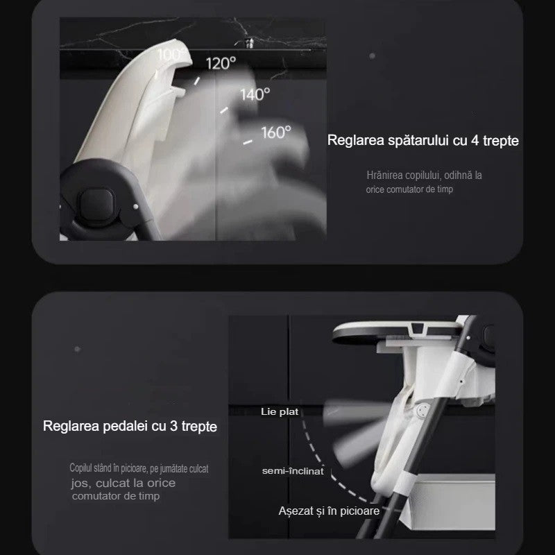 Scaun de Masa pentru Bebelusi si Copii, Flippy, 2 Tavite si Husa Detasabile, Multifuncțional, Stabil, Centura de Siguranta, Inaltime Ajustabila, Spatar Reglabil Moale, Cos de Depozitare, 100x50x80cm, de la 6 Luni, Alb-2