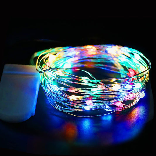 Instalatie Craciun, 1 metru, 10 LED-uri, Multicolor, cu baterii, fir aliaj zinc, liniar, interior/exterior, Flippy-1
