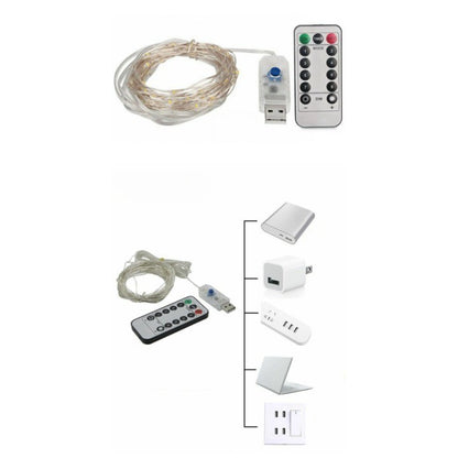 Instalatie Craciun, 10 metri, 100 LED-uri, alb cald, telecomanda 8 functii, USB, fir cupru, liniar, interior/exterior, Flippy-1