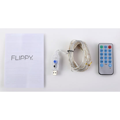 Instalatie Craciun, 10 metri, 100 LED-uri, alb cald, telecomanda 8 functii, USB, fir cupru, liniar, interior/exterior, Flippy-7