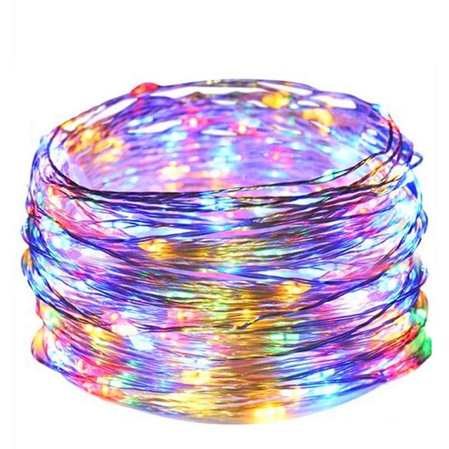 Instalatie Craciun, 10 metri, 100 LED-uri, multicolor, telecomanda 8 functii, USB, fir cupru, liniar, interior/exterior,-0