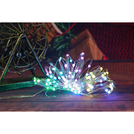 Instalatie Craciun, 10 metri, 100 LED-uri, telecomanda 32 de functii, multicolor RBG, fir cupru, USB, interior, Flippy-1