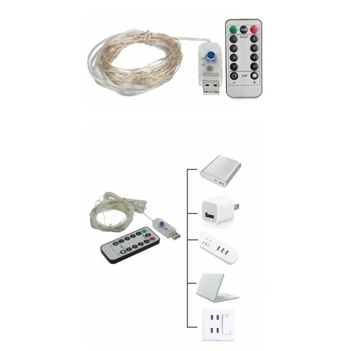 Instalatie Craciun, 10 metri, 100 LED-uri, USB, Telecomanda cu 8 functii, alb rece, Flippy-1