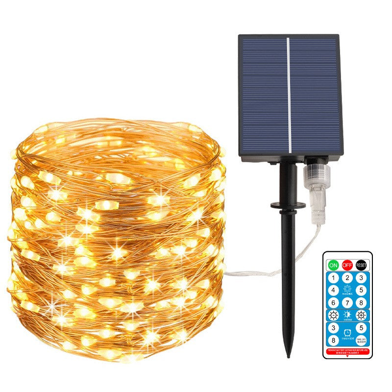 Instalatie Craciun, 100 LED-uri, 12 metri,  pentru exterior cu incarcare solara, alb cald, Flippy-0