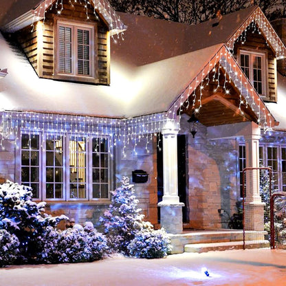 Instalatie Craciun, 12 m, 396 Led-uri ,Franjuri, Alb rece, Flash, Transformator, Interconectabila, Prelungitor 3 m inclus, Fir Transparent, Flippy-10