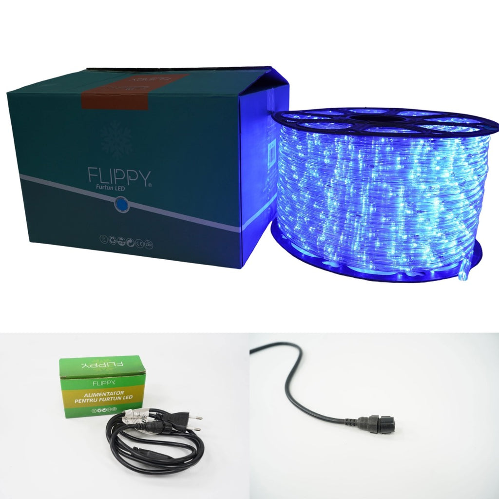 Instalatie Craciun, 16 m, 384 Led-uri, Furtun Luminos, Albastru, Transformator, Sectionabila, 220 V, Flippy-10