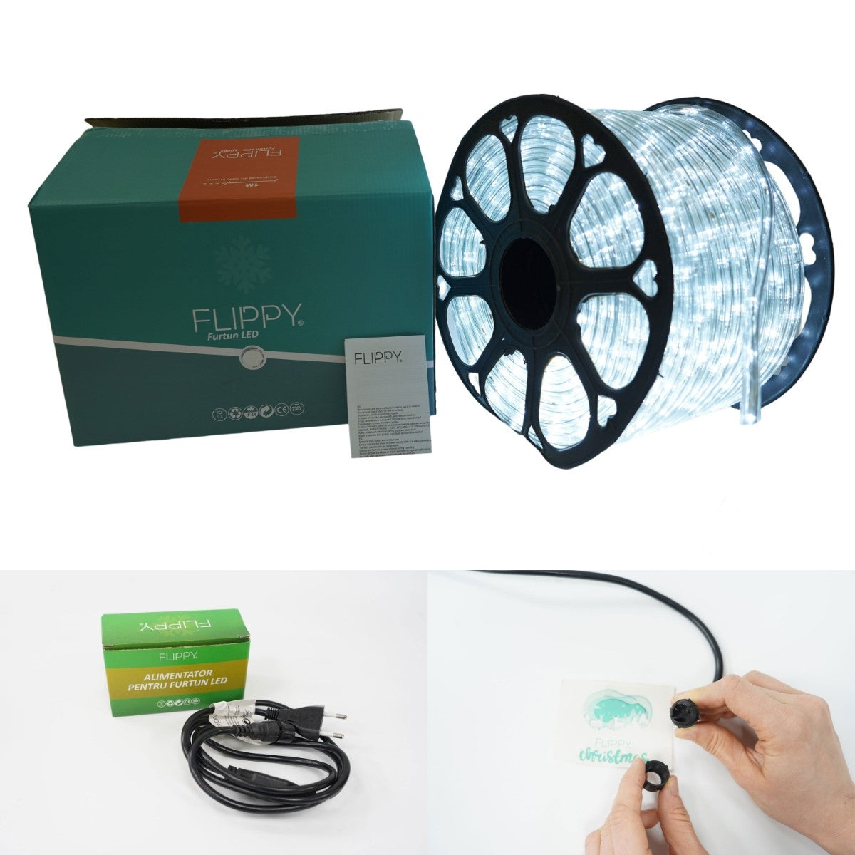 Instalatie Craciun, 2 m, 48 Led-uri, Furtun Luminos, Alb rece, Transformator, Sectionabila, 220 V, Flippy-13