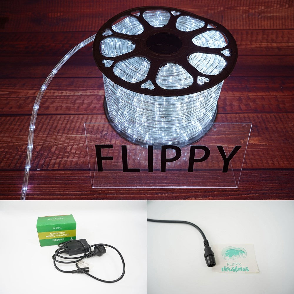 Instalatie Craciun, 2 m, 48 Led-uri, Furtun Luminos, Alb rece, Transformator, Sectionabila, 220 V, Flippy-18