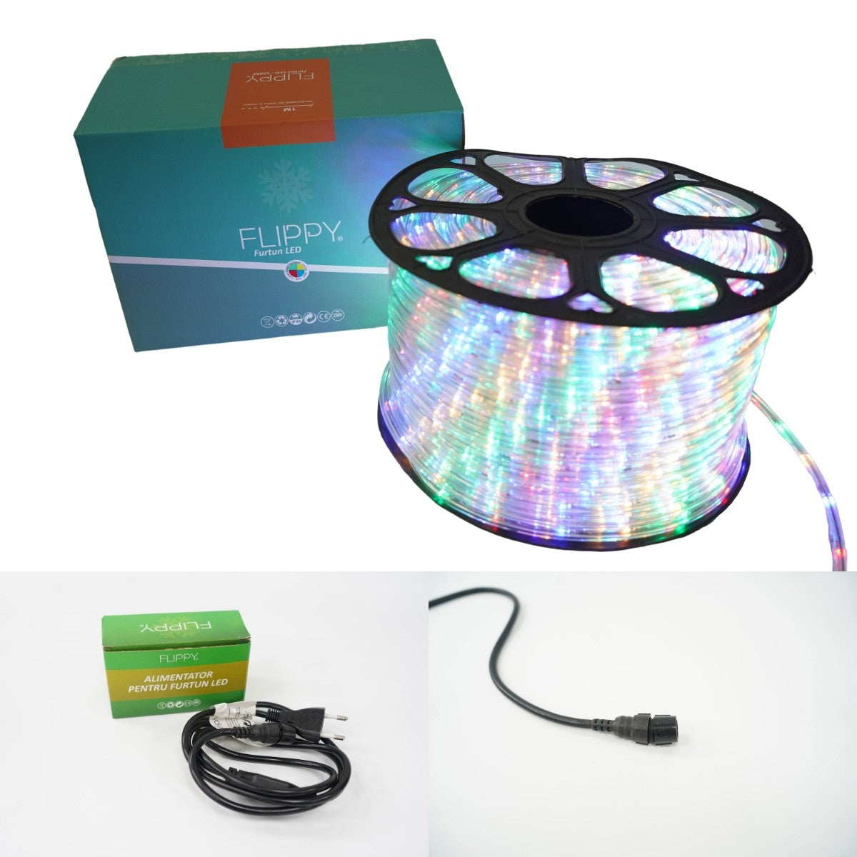 Instalatie Craciun, 2 m, 48 Led-uri, Furtun Luminos, Multicolor, Transformator, Sectionabila, 220 V, Flippy-10