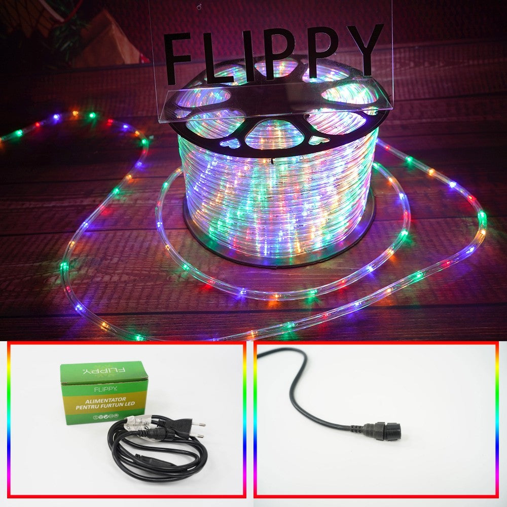 Instalatie Craciun, 2 m, 48 Led-uri, Furtun Luminos, Multicolor, Transformator, Sectionabila, 220 V, Flippy-15