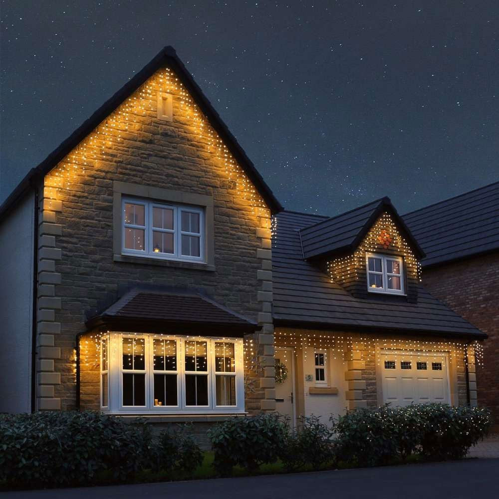 Instalatie Craciun, 20 m, 572 Led-uri ,Franjuri, Alb cald, Flash, Transformator cu telecomanda, Interconectabila, Prelungitor 3 m inclus, Fir Alb, Flippy-4