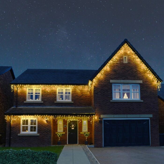 Instalatie Craciun, 20 m, 572 Led-uri ,Franjuri, Alb cald, Flash, Transformator, Interconectabila, Prelungitor 3 m inclus, Fir Negru, Flippy-6