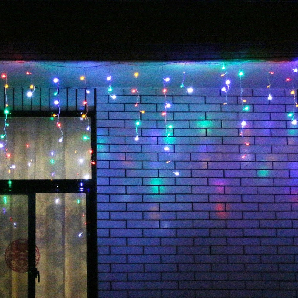 Instalatie Craciun, 20 m, 572 Led-uri ,Franjuri, Rosu / Verde/ Albastru, Flash, Transformator cu telecomanda, Interconectabila, Prelungitor 3 m inclus, Fir Negru, Flippy-4