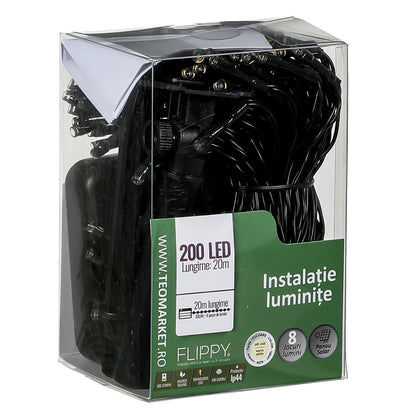 Instalatie Craciun, 20 metri, 200 de LED-uri, alb cald, cu energie solara, fir de cupru, liniar, interior/exterior, Flippy-6