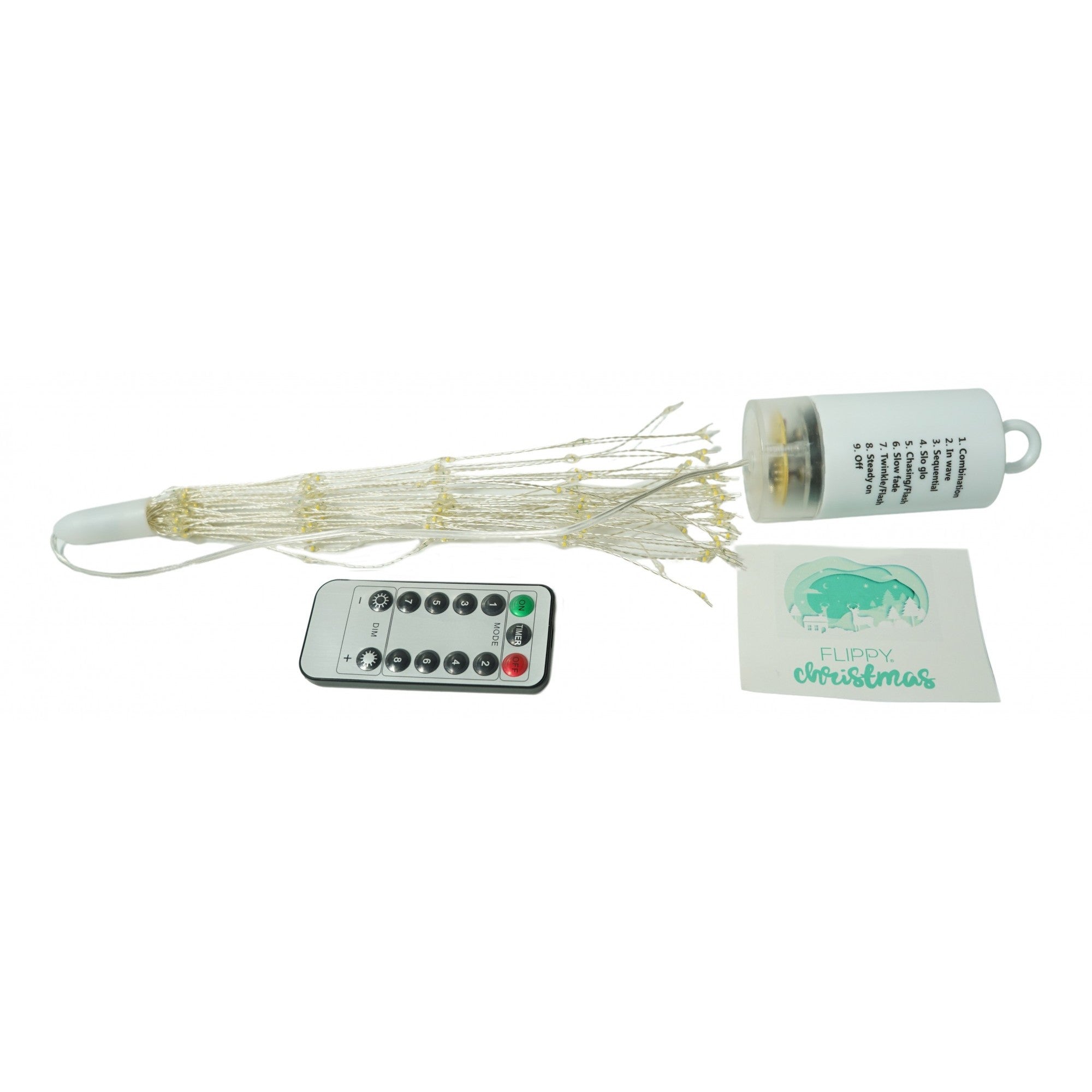 Instalatie Craciun, Flippy, 200 LED-uri, Telecomanda 8 functii, Incarcare Solara, Explozie Fireworks, Fir Cupru, interior/exterior, Alb Cald-0