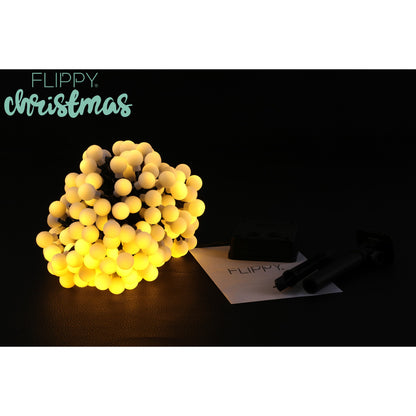 Instalatie Craciun, 22 metri, 200 de LED-uri cu ornament tip Bulb, 8 jocuri de lumini alb cald, cu energie solara, liniar, interior/exterior, Flippy-3