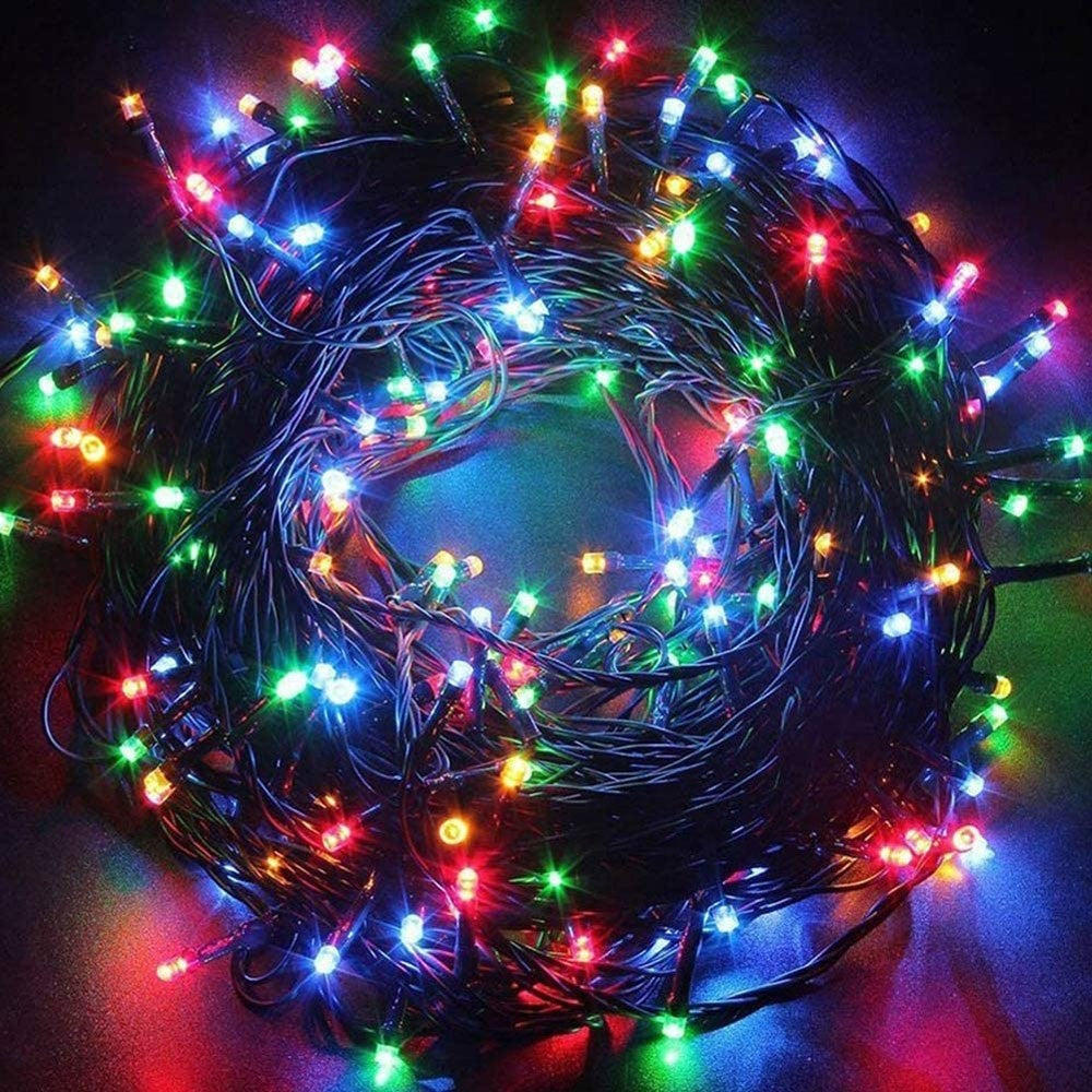 Instalatie Craciun, 25 m, 715 Led-uri ,Franjuri, Rosu / Verde/ Albastru, Flash, Transformator, Interconectabila, Prelungitor 5 m inclus, Fir Negru, Flippy-6