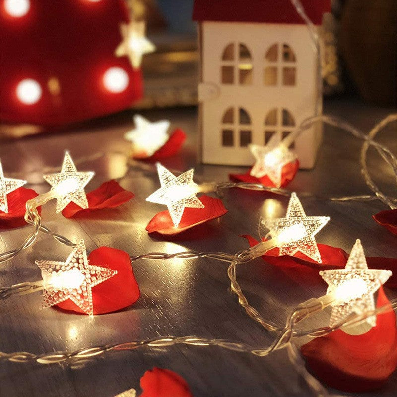 Instalatie Craciun, 3 metri, 20 LED-uri cu Ornament tip Stea, Alb Cald, telecomanda 8 functii, USB, fir cupru, liniar, interior/exterior, Flippy-1