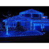 Instalatie Craciun, 30 m, 858 Led-uri ,Franjuri, Albastru, Flash, Transformator, Interconectabila, Prelungitor 3 m inclus, Fir Negru, Flippy-0