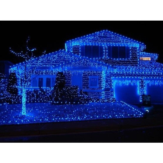 Instalatie Craciun, 30 m, 858 Led-uri ,Franjuri, Albastru, Flash, Transformator, Interconectabila, Prelungitor 3 m inclus, Fir Negru, Flippy-0