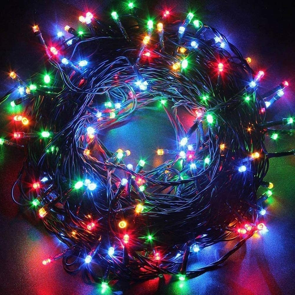 Instalatie Craciun, 30 m, 858 Led-uri ,Franjuri, Multicolor, Flash, Transformator, Interconectabila, Prelungitor 3 m inclus, Fir Negru, Flippy-1