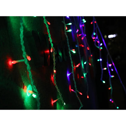 Instalatie Craciun, 30 m, 858 Led-uri ,Franjuri, Rosu / Verde/ Albastru, Flash, Transformator, Interconectabila, Prelungitor 3 m inclus, Fir Negru, Flippy-1