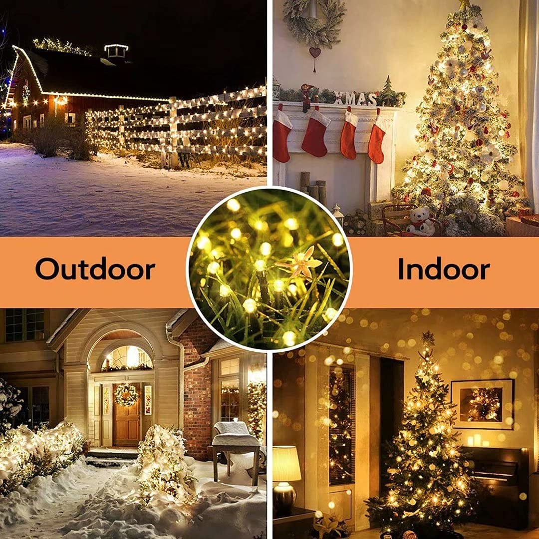 Instalatie Craciun, 32 metri, 300 de LED-uri, Alb Cald, cu energie solara, fir de cupru, liniar, interior/exterior, Flippy-9