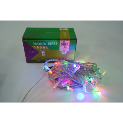 Instalatie Craciun, 35 m, 350 Led-uri ,Liniara, Rosu/Albastru/Rosu/Verde, Flash, Transformator cu telecomanda, Interconectabila, Prelungitor 3 m inclus, Fir Verde, Flippy-2