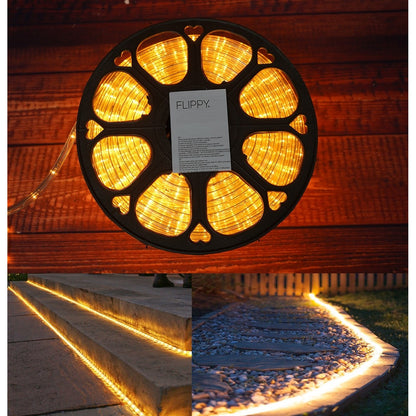 Instalatie Craciun, 36 m, 864 Led-uri ,Furtun Luminos, Alb cald, 8 jocuri de lumini, Transformator, Sectionabila, 220 V, Flippy-17