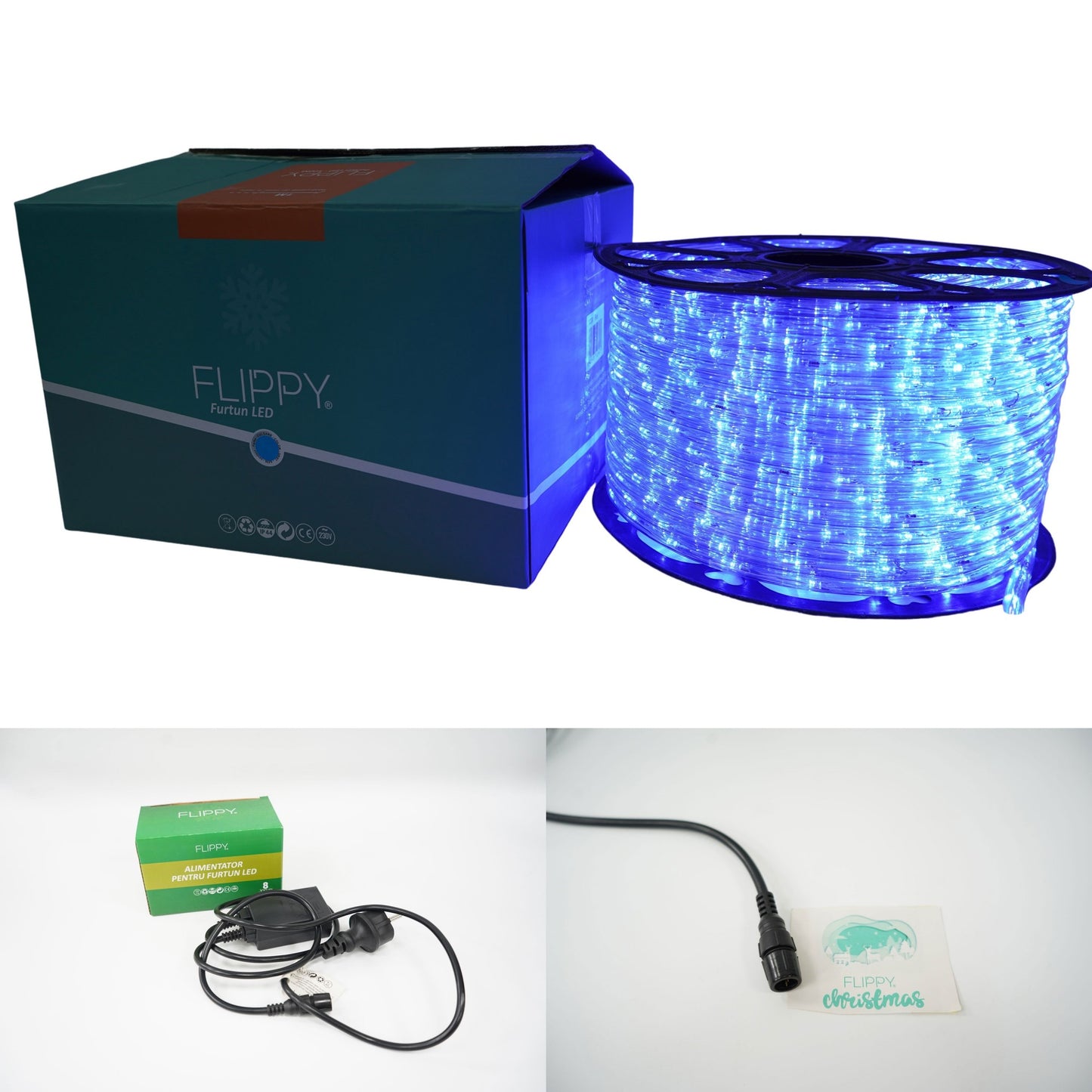Instalatie Craciun, 4 m, 96 Led-uri, Furtun Luminos, Albastru, Transformator, 8 jocuri de lumini, Sectionabila, 220 V, Flippy-5