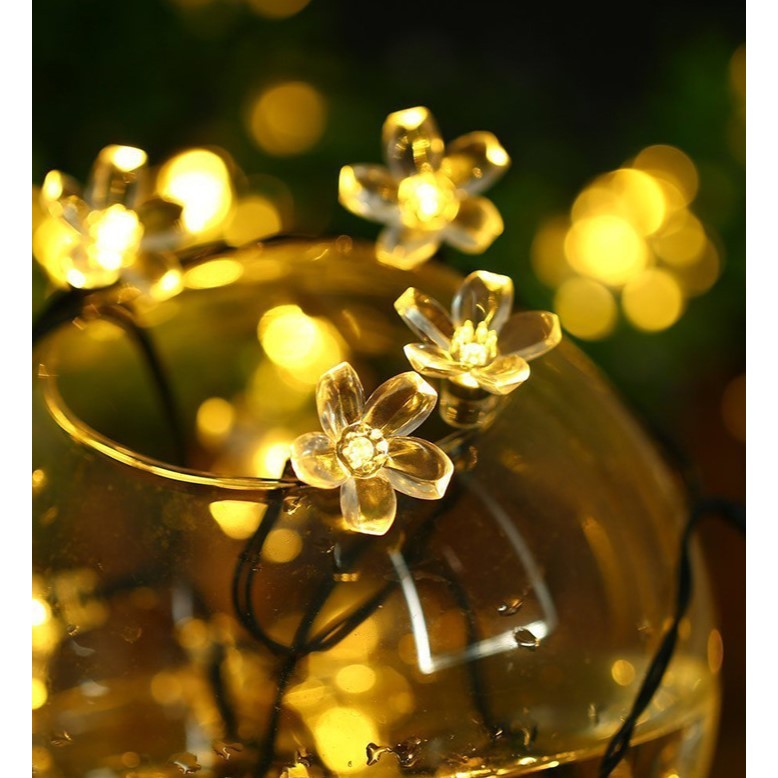 Instalatie Craciun, 5 metri, 20 Becuri LED tip Flori de cires, pentru exterior cu incarcare solara, Alb cald, Flippy-1