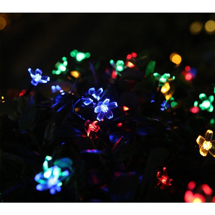 Instalatie Craciun, 5 metri, 20 Becuri LED tip Flori de cires, pentru exterior cu incarcare solara, Multicolor, Flippy-1