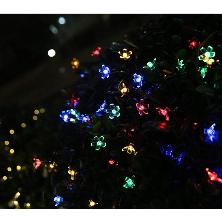Instalatie Craciun, 5 metri, 20 Becuri LED tip Flori de cires, pentru exterior cu incarcare solara, Multicolor, Flippy-2