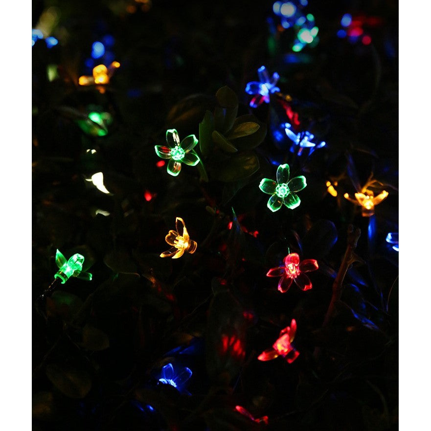 Instalatie Craciun, 5 metri, 20 Becuri LED tip Flori de cires, pentru exterior cu incarcare solara, Multicolor, Flippy-3
