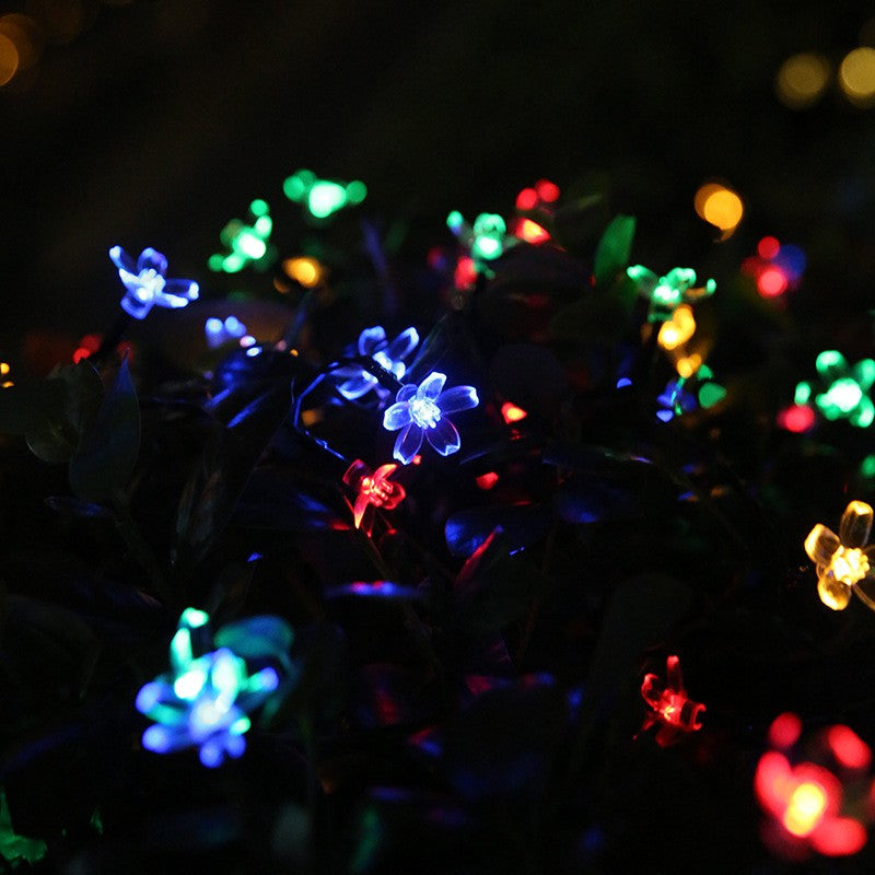 Instalatie Craciun, 5 metri, 20 Becuri LED tip Flori de cires, pentru exterior cu incarcare solara, Multicolor, Flippy-6