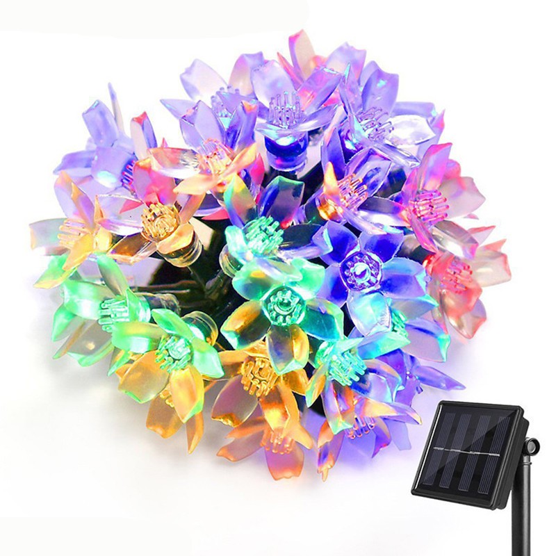 Instalatie Craciun, 5 metri, 20 Becuri LED tip Flori de cires, pentru exterior cu incarcare solara, Multicolor, Flippy-7