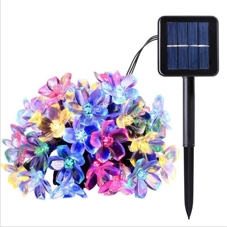 Instalatie Craciun, 5 metri, 20 Becuri LED tip Flori de cires, pentru exterior cu incarcare solara, Multicolor, Flippy-0