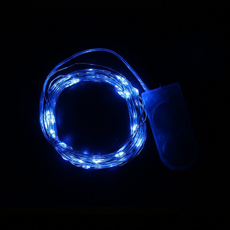Instalatie Craciun, 5 metri, 50 LED-uri, Albastru, cu baterii, fir cupru, liniar, interior/exterior, Flippy-2