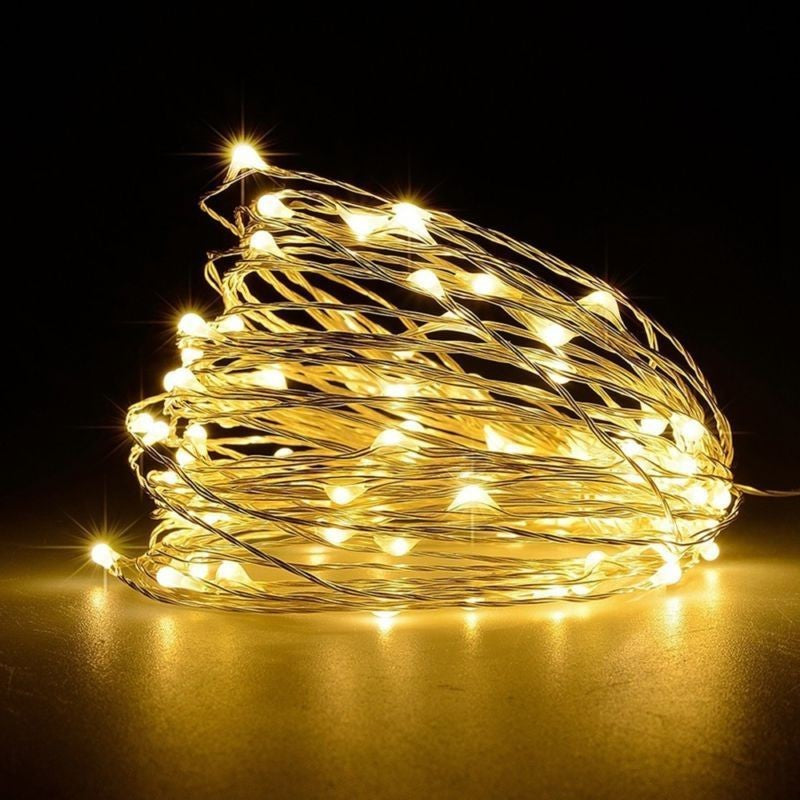 Instalatie Craciun, 5 metri, 50 LED-uri, cu Baterii si Telecomanda cu 8 functii, Alb cald, Flippy-6