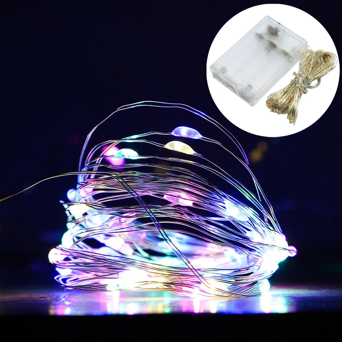 Instalatie Craciun, 5 metri, 50 LED-uri, cu Baterii si Telecomanda cu 8 functii, Multicolor, Flippy-2