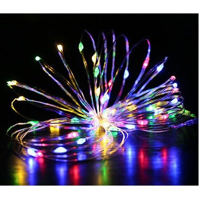Instalatie Craciun, 5 metri, 50 LED-uri, Multicolor, cu baterii CR 2032 incluse, fir cupru, liniar, interior/exterior, Flippy-1