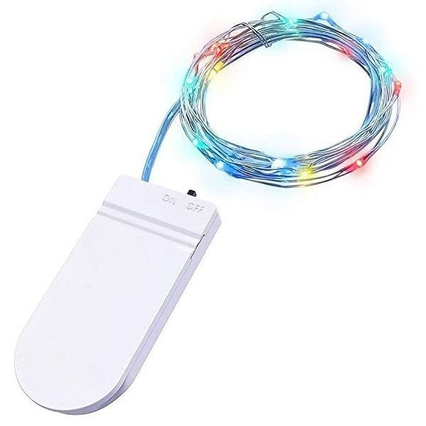 Instalatie Craciun, 5 metri, 50 LED-uri, Multicolor, cu baterii CR 2032 incluse, fir cupru, liniar, interior/exterior, Flippy-0