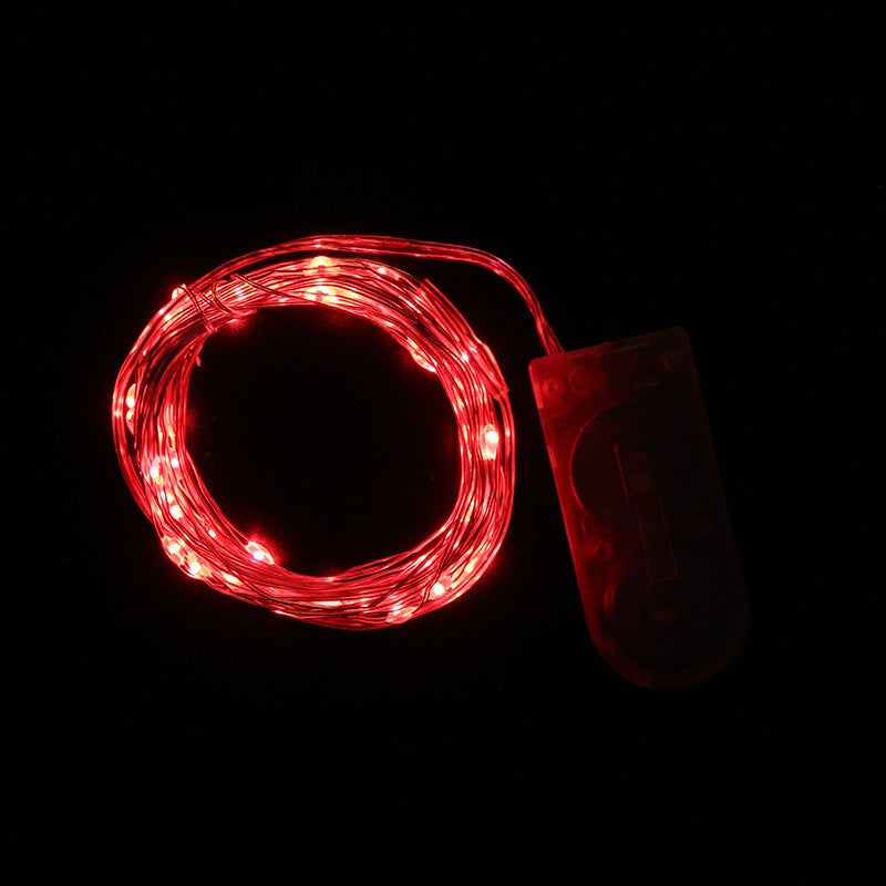 Instalatie Craciun, 5 metri, 50 LED-uri, Rosu, cu baterii, fir cupru, liniar, interior/exterior, Flippy-1