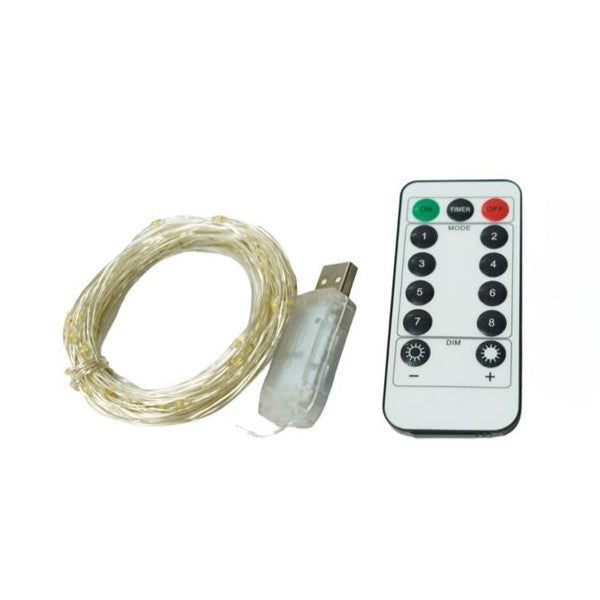 Instalatie Craciun, 5 metri, 50 LED-uri, USB, Telecomanda cu 8 functii, alb cald, Flippy-0