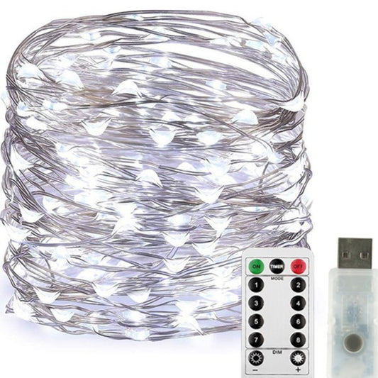 Instalatie Craciun, 5 metri, 50 LED-uri, USB, Telecomanda cu 8 functii, alb rece, Flippy-0