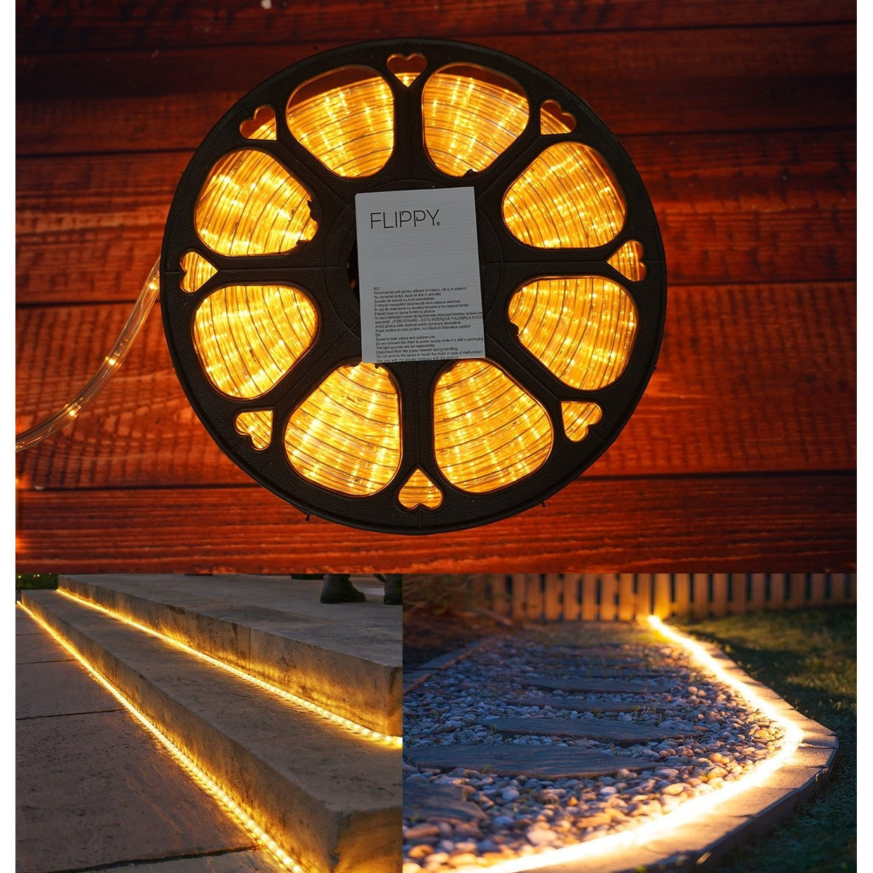 Instalatie Craciun, 54 m, 1296 Led-uri ,Furtun Luminos, Alb cald, 8 jocuri de lumini, Transformator, Sectionabila, 220 V, Flippy-17