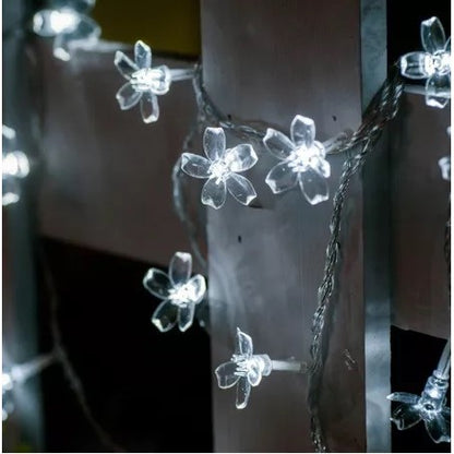Instalatie Craciun, 6.5 metri, 30 Becuri LED tip Flori de cires, pentru exterior cu incarcare solara, Alb rece, Flippy-1