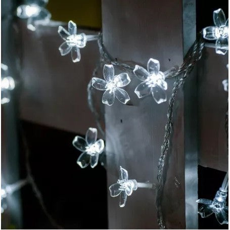 Instalatie Craciun, 6.5 metri, 30 Becuri LED tip Flori de cires, pentru exterior cu incarcare solara, Alb rece, Flippy-1