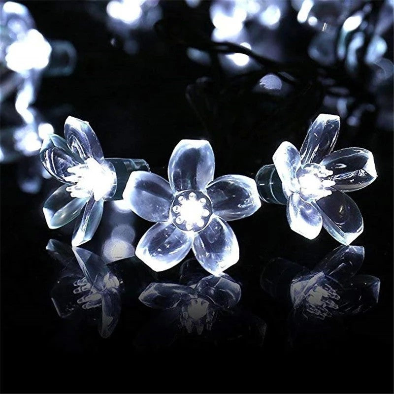 Instalatie Craciun, 6.5 metri, 30 Becuri LED tip Flori de cires, pentru exterior cu incarcare solara, Alb rece, Flippy-4